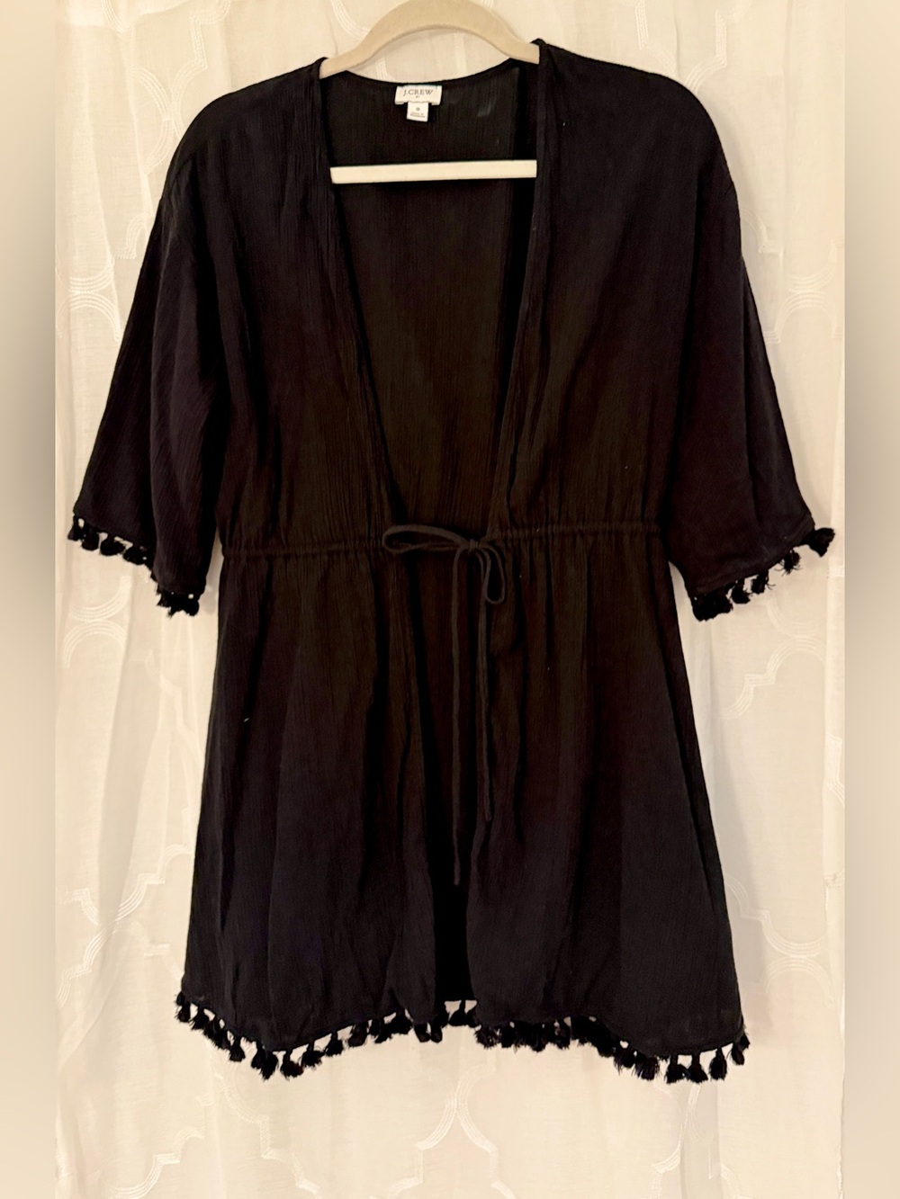 J.Crew Black Tassel Trim Tie Front Kimono | Swim Cover Size S